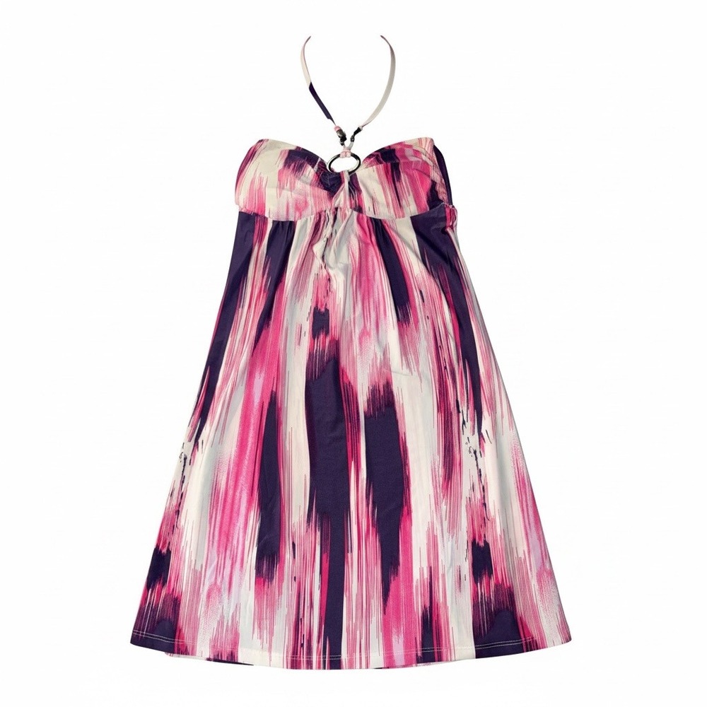 Cristina Love Halter Dress Abstract Brushstroke Pink Purple Y2K Summer Mini M